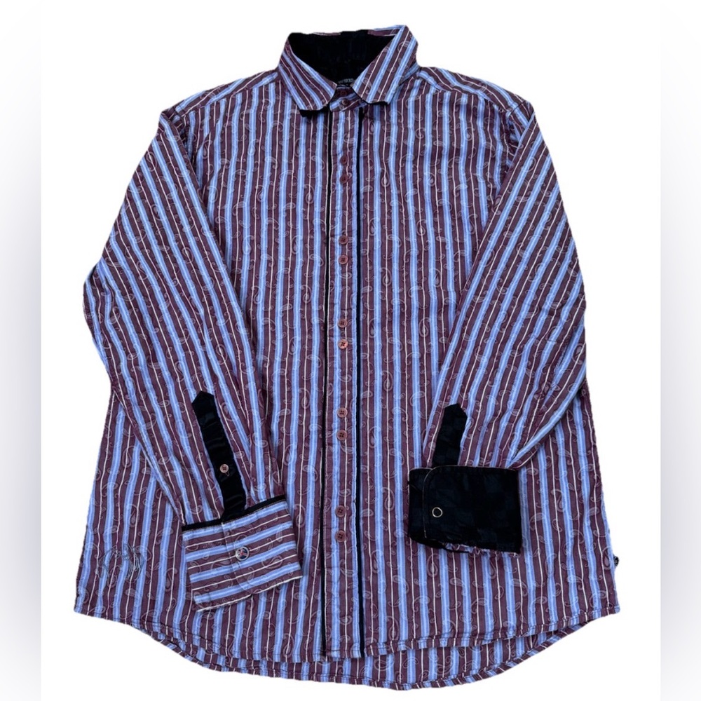 John Lennon English Laundry Shirt Mens L Striped Paisley Button Up Peace Art